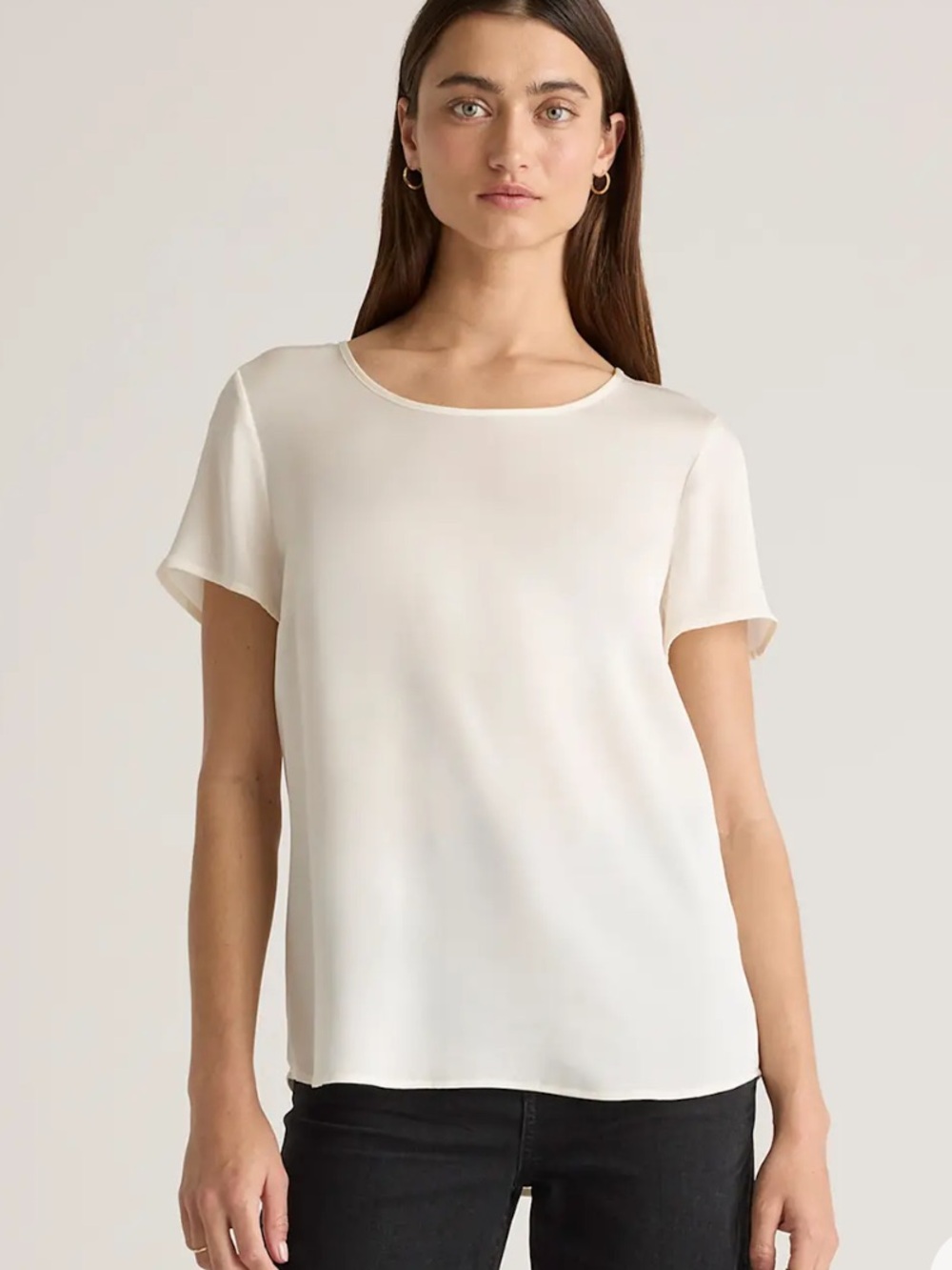 Quince 90% Silk 10% Spandex Washable Stretch Silk Tee Ivory Like New